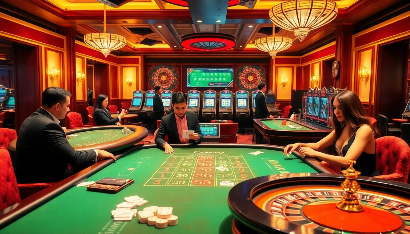 Experience the thrill of poker and roulette at https://uu88.ngo/ featuring vibrant casino tables and excited players.