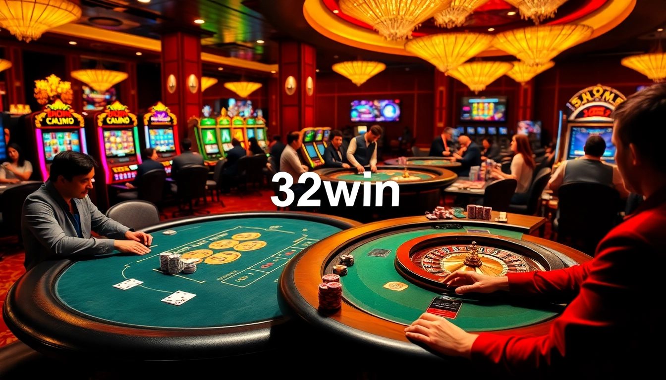 Experience the thrill of 32win in this captivating casino setting with dynamic gaming activities.